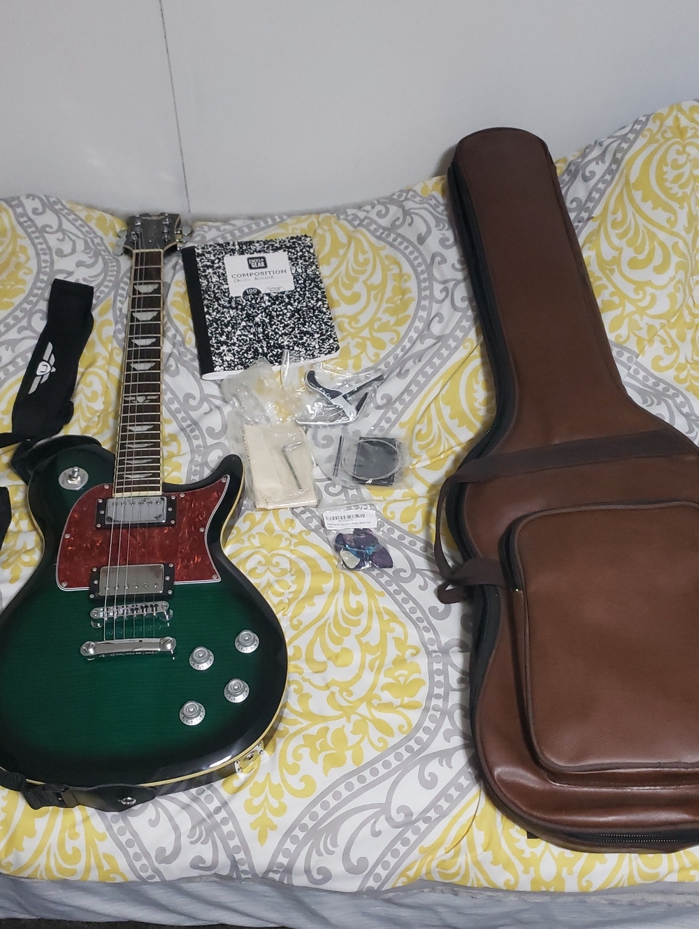 Green Electric Guitar with Brown Gig Bag - Unbranded